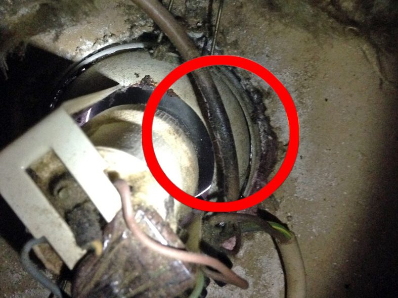 A burnt shower connection found when replacing an old unit