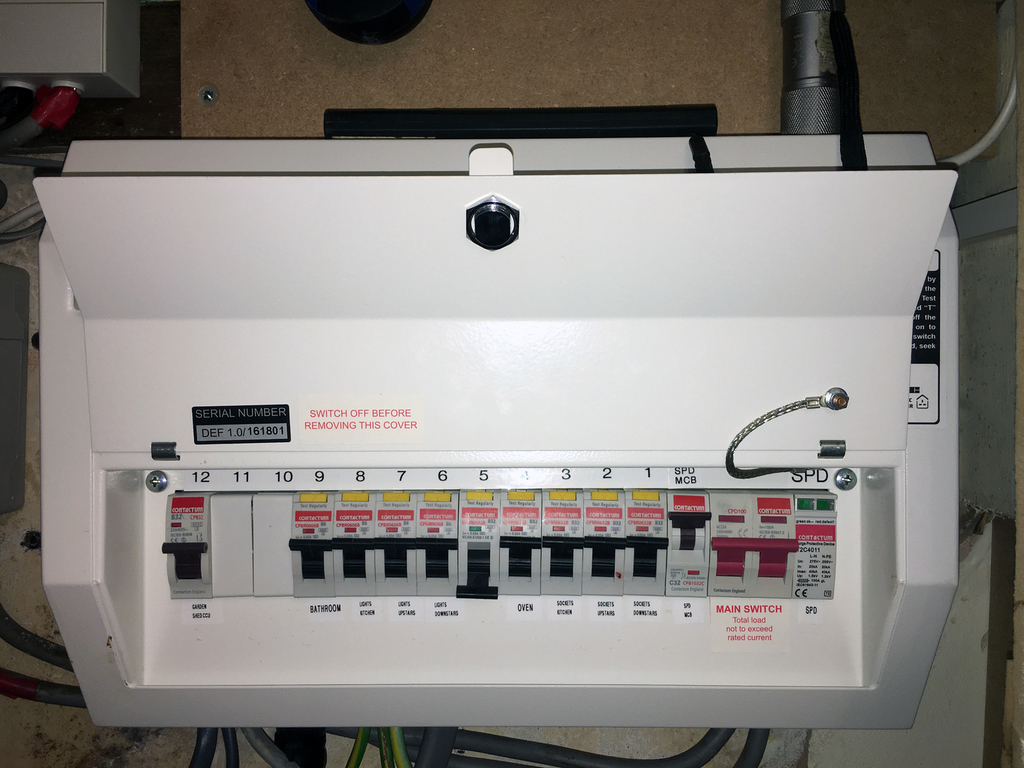 A replacement consumer unit with RCBO protection, installed and certified by Tony